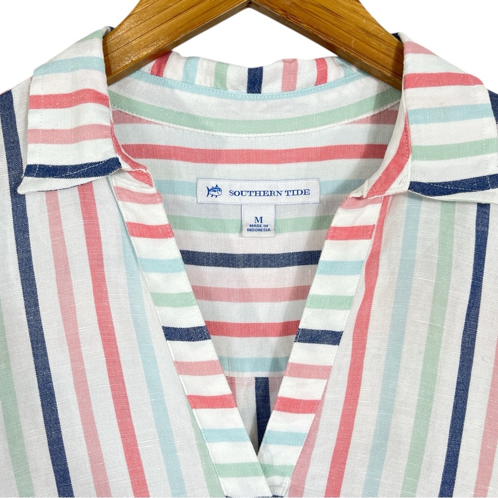 Southern Tide Linen-Blend Striped Mini Dress in White, Blue & Pink - Picture 6 of 9